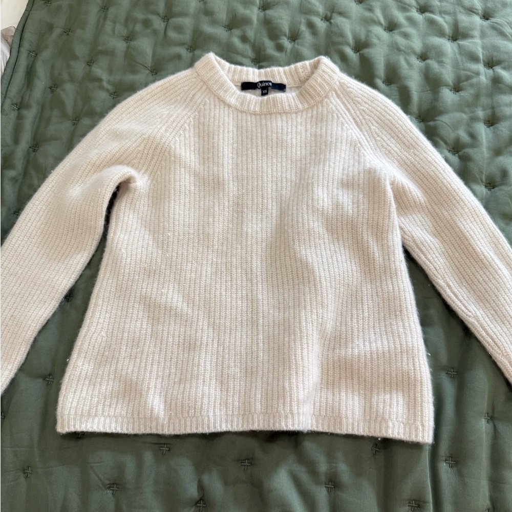 Quince Cashmere Cream Ribbed Crewneck Sweater